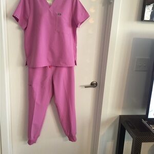 Figs Kids Scrub-Style Pajama Set in Hot Pink
